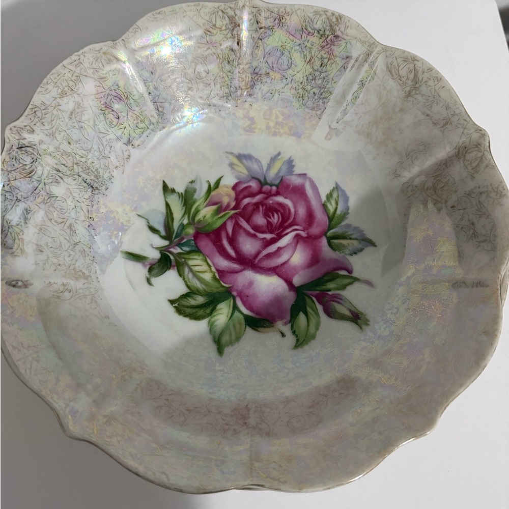 Decorative Floral Porcelain Serving Bowl - Pink Rose